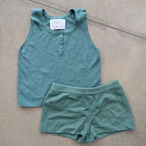ZARA Green Sleeveless Top and Shorts Set